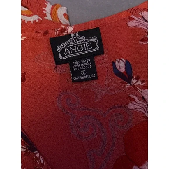 Angie Red‎ Floral Print Ruffle Sleeves Tie Waist Wrap Romper, Small, Buckle BKE - Picture 6 of 7